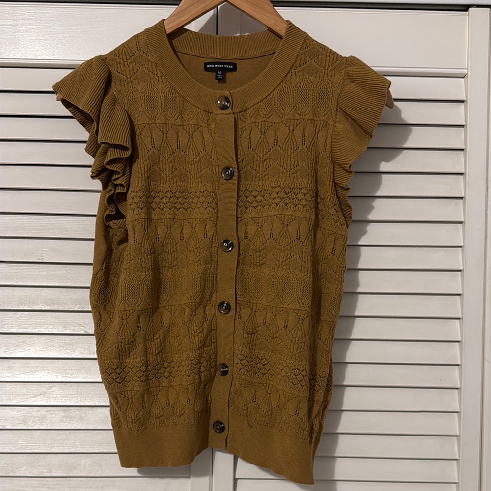 Brown Ruffled Knit Cardigan